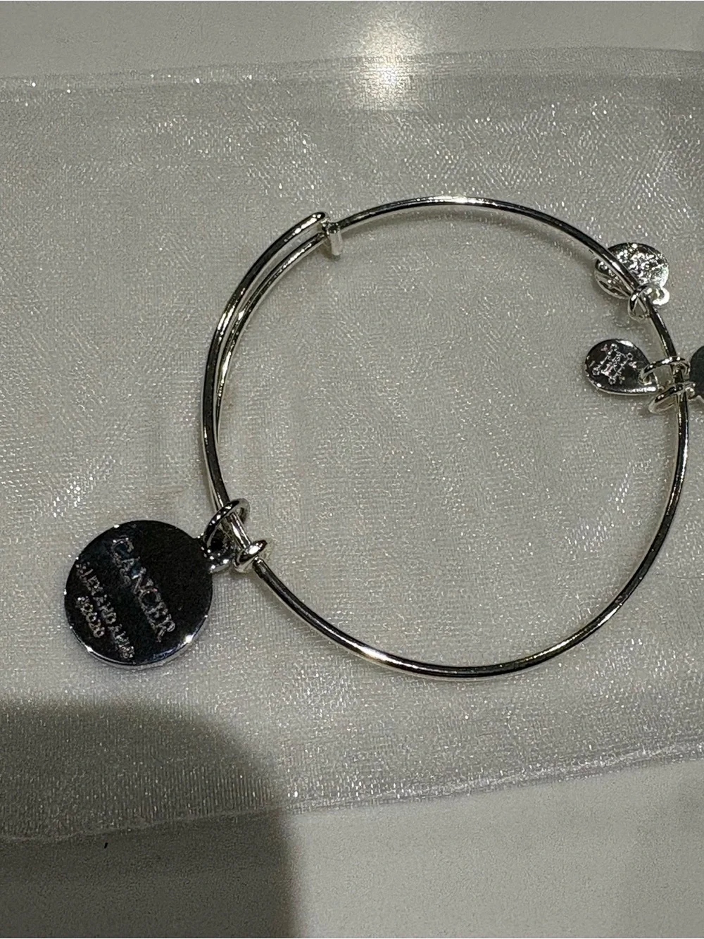 NWOT Alex and Ani Color Infusion Cancer Zodiac Charm Bangle, Shiny Silver Finish